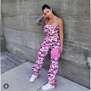 Fashion Nova Pink Camouflage Jumpsuit